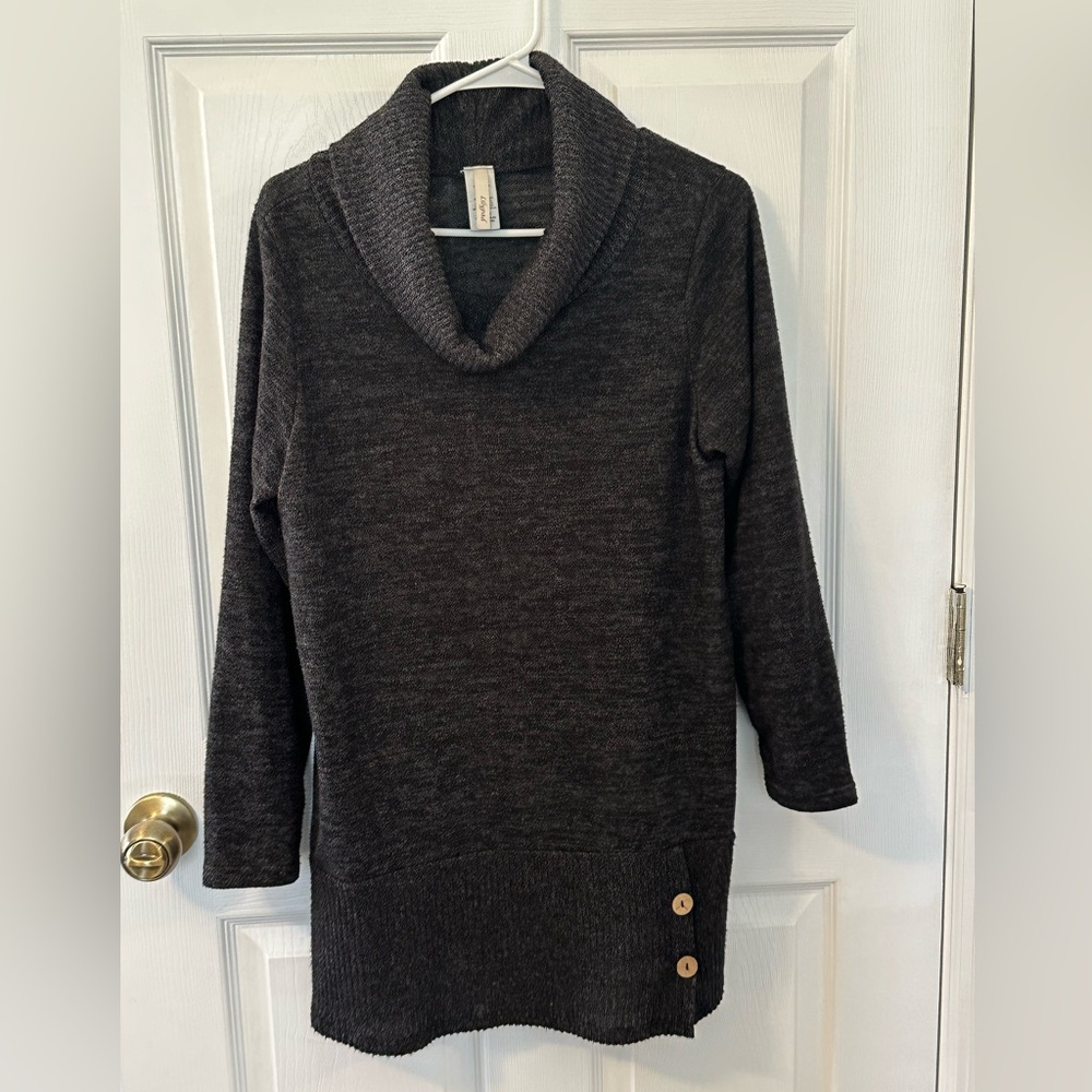 Lilypad Charcoal Shawl Collar Tunic Sweater